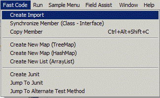 Fast code menu for Create Import