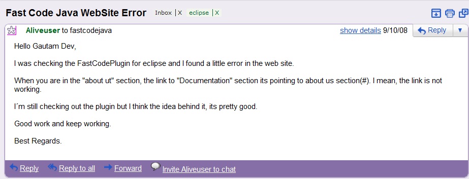 feedback on Fast Code Eclipse Plugin